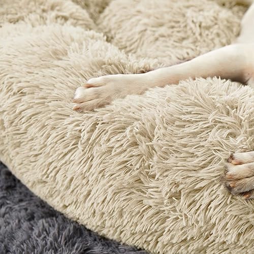 Vista 53 de ANWA - Cama redonda para perro mediano, lavable, cama tipo dona para perro grande, cómoda, acogedora y relajante Beige