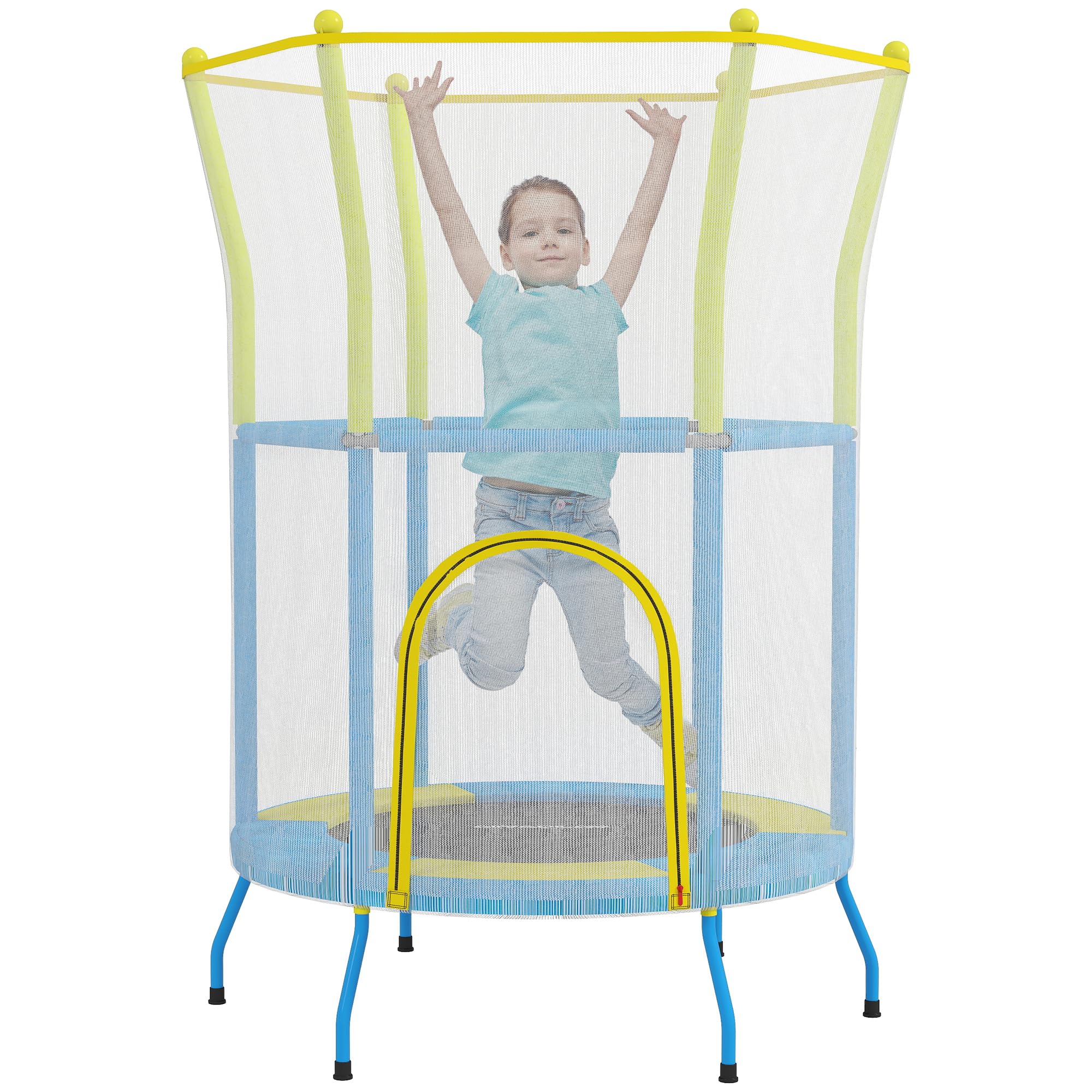 AIYAPLAY Cama Elástica Infantil Ø140x190 cm Trampolín para Niños de 3-​6 Años con Red de Seguridad Barras Acolchadas Carga 45 kg para Interior Multicolor