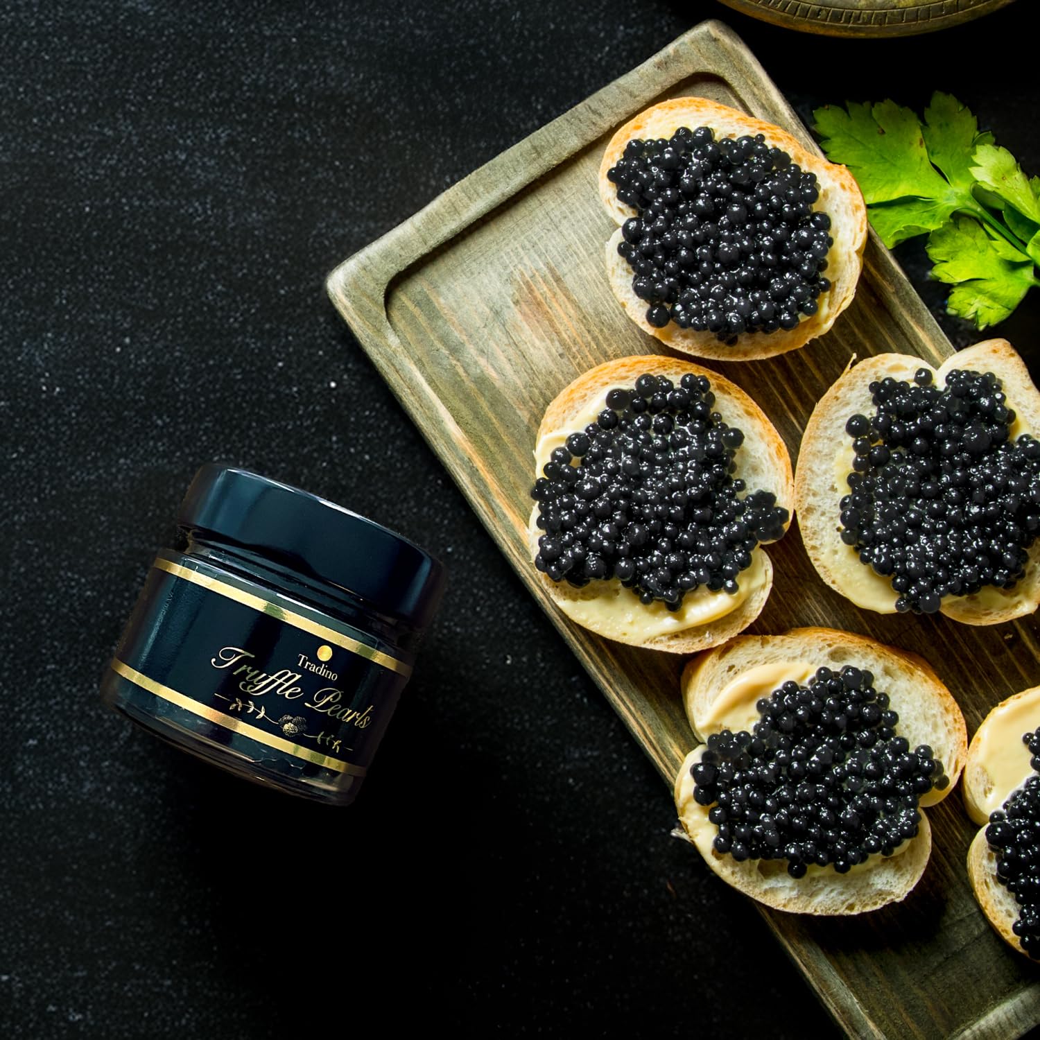 Tradino Premium Black Truffle Pearls | Gourmet Finishing Pearls from Spain | Luxury Gourmet Finishing | Perfect for Easter Brunch, Appetizers & Holiday Cooking | 2.82 Oz