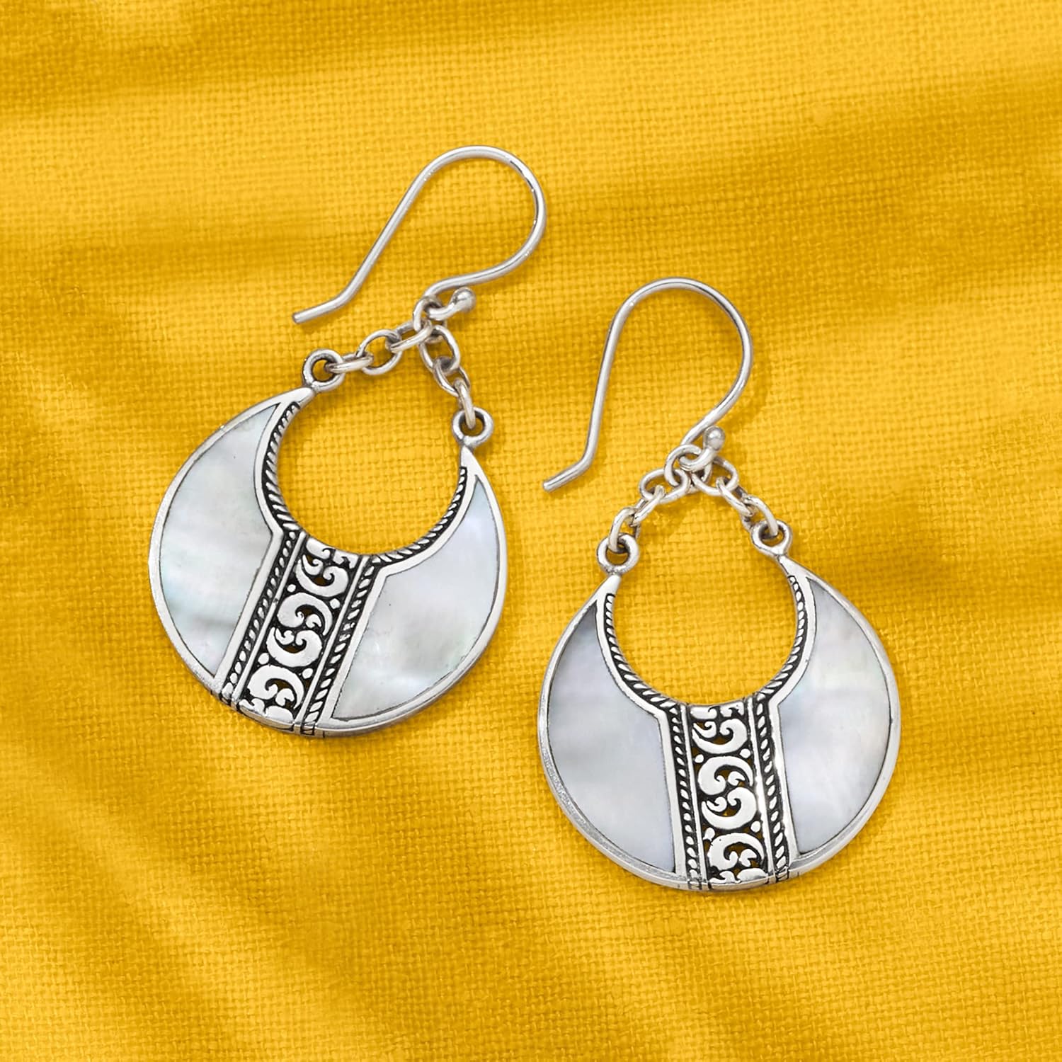 Ross-Simons Mother-of-Pearl Bali-Style Teardrop Earrings in Silver