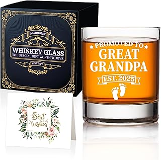 AGMdesign Great Grandpa Promoted Whiskey Glass, Funny Birthday Gifts for Him, Dad, New Grandpa Gift, Father's Day, Pregnancy Announcement