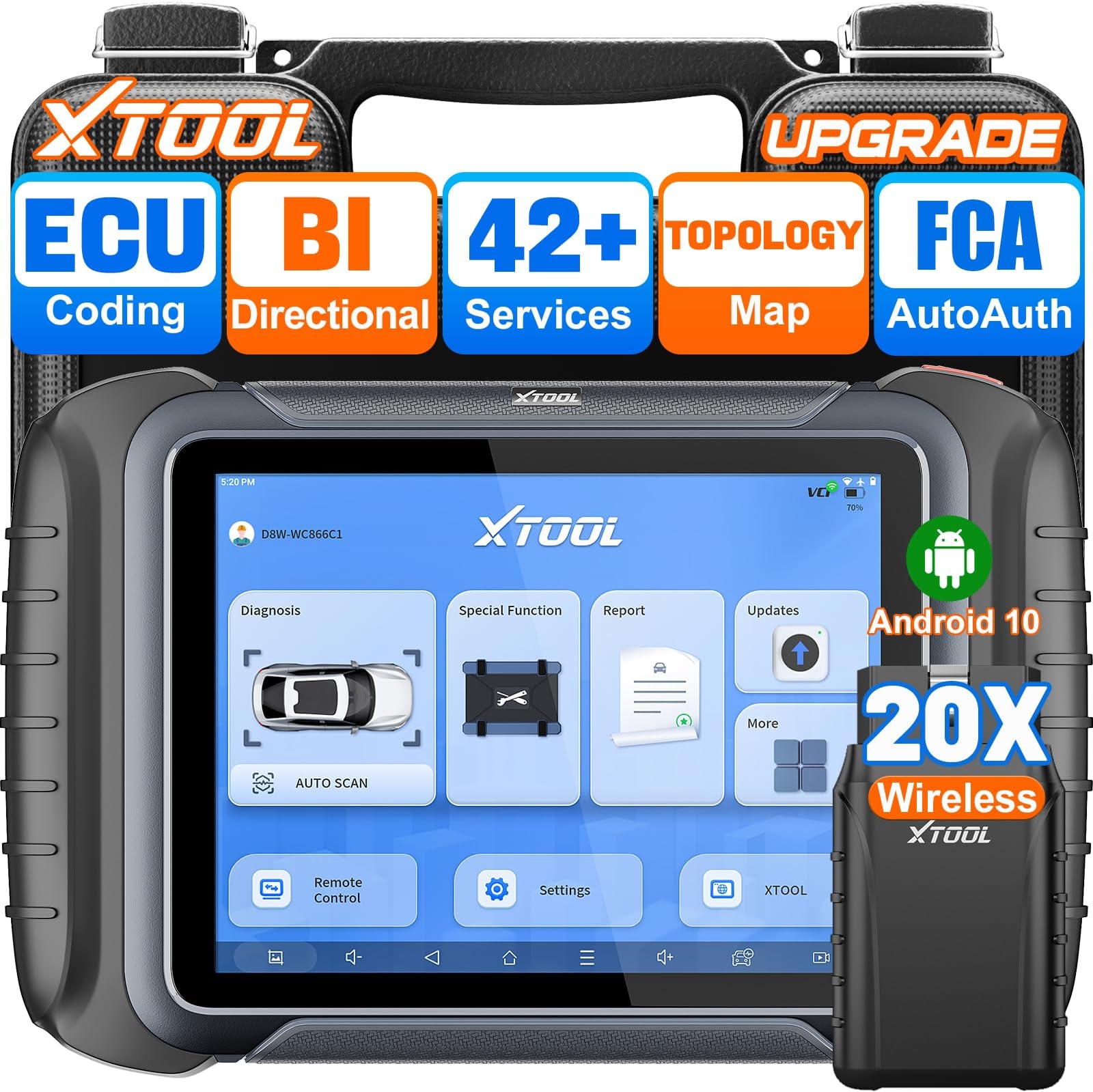 XTOOL D8W Wireless Bi-Directional Scan Tool, 2025 Topology OBD2 Scanner 3 Years Update ($600 Value) ECU Coding, PMI, 38+ Reset, Crankshaft Relearning, CAN FD/DoIP Full Diagnostic Scanner for Cars