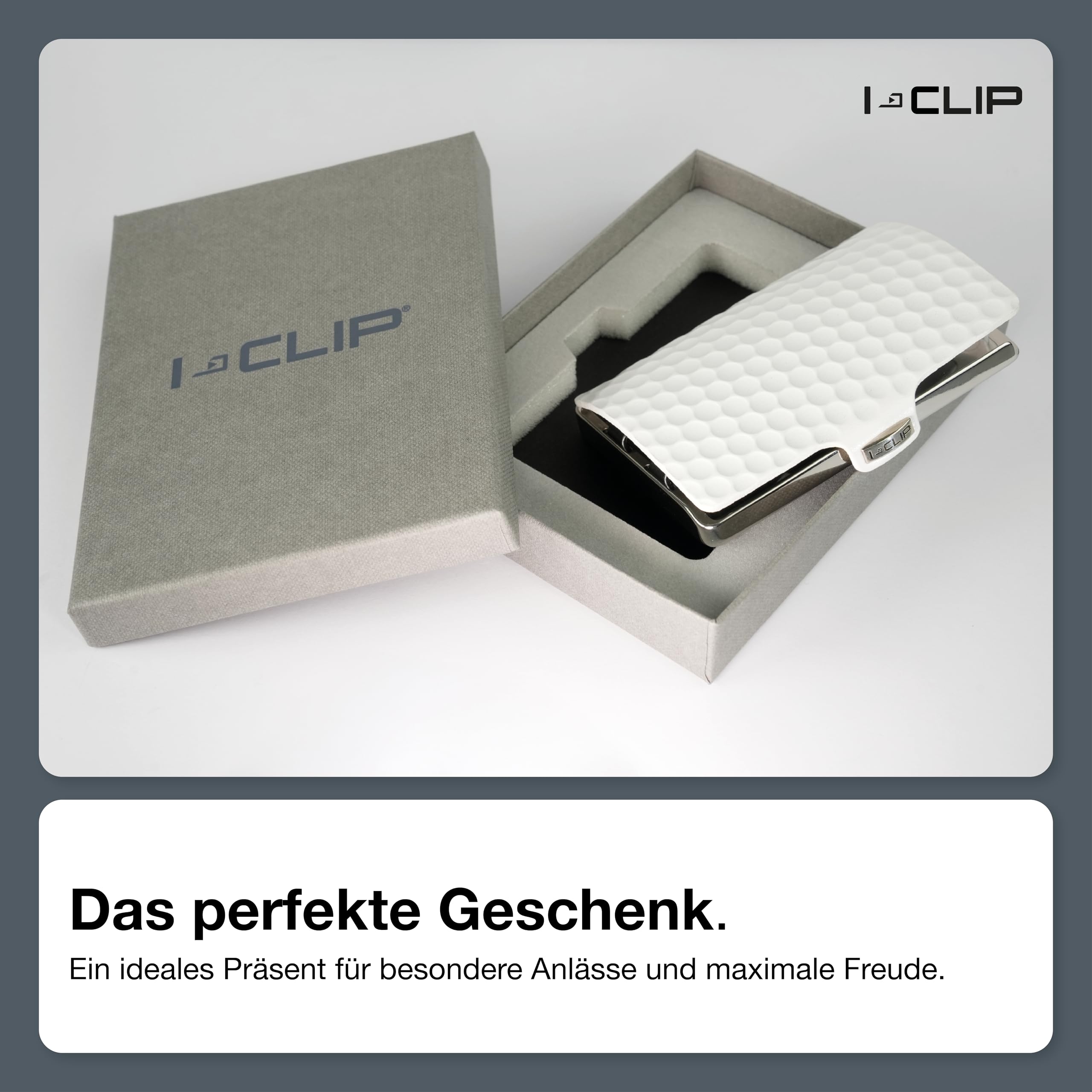 I-CLIP Edelstahl Geldbörse mit austauschbarer Geldklammer - Leder Portemonnaie - Kreditkartenetui mit Geldklammer - hochwertiger Geldbeutel - Slim Wallet - Polierter Rahmen - White Ace