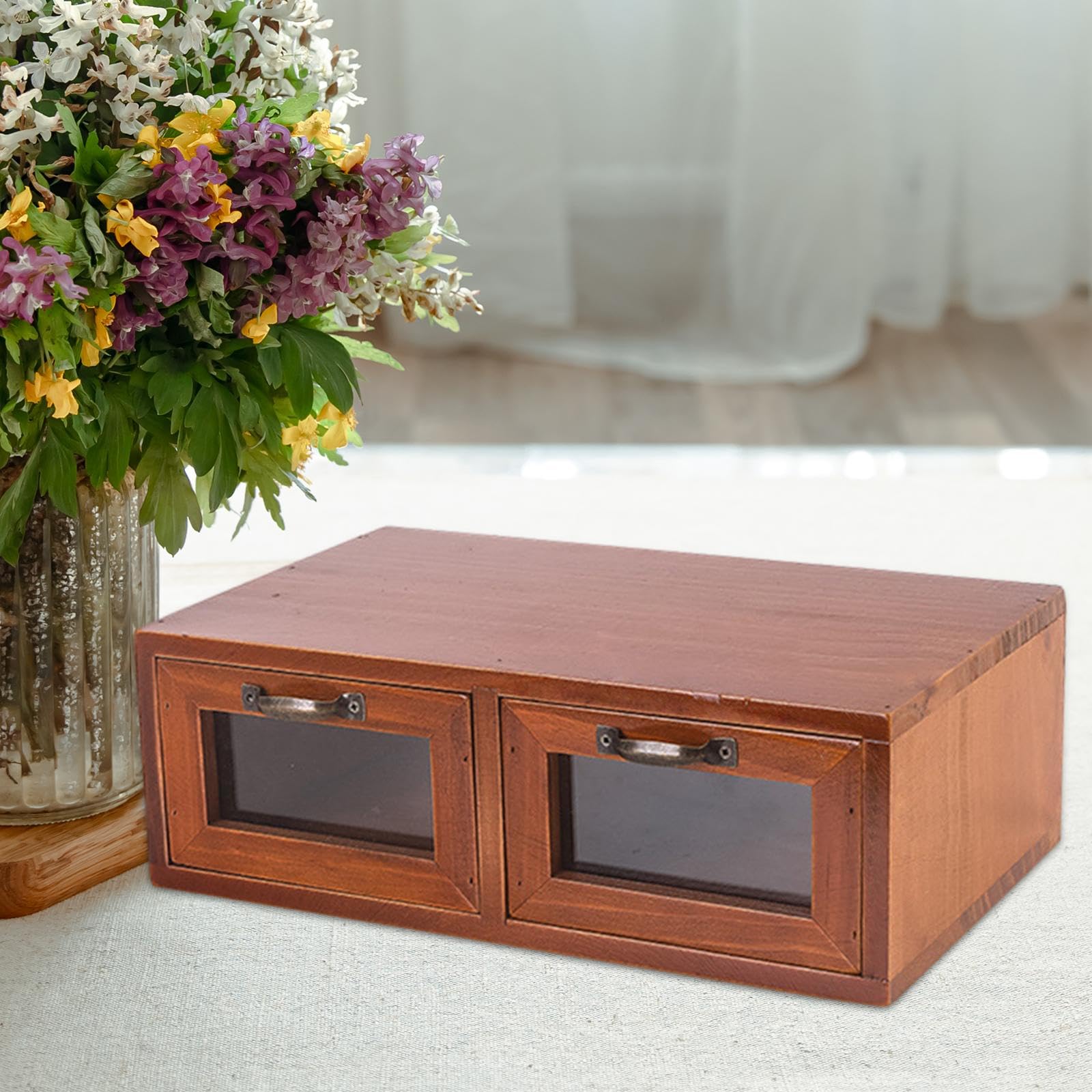 Supporto per, Supporto per Laptop, Supporto per Tablet, Organizer da Scrivania, Scatola Portaoggetti in Legno per Telecomandi, Accessori per M, Doppio cassetto