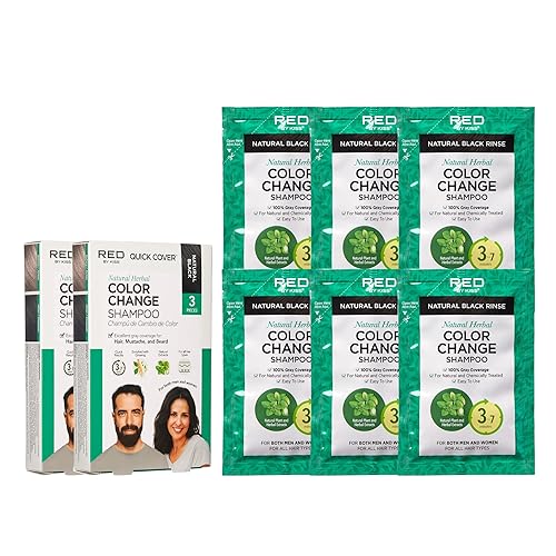 RED by Kiss Champú con cambio de color para cubrir el cabello gris, tinte de color para hombres y mujeres, paquete de 2 (negro natural)