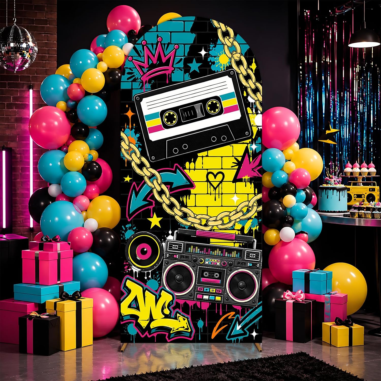 ZestZing 80s 90s Hip Hop Graffiti Arch Backdrop Cover 31.5in x 6.1 ft image 3