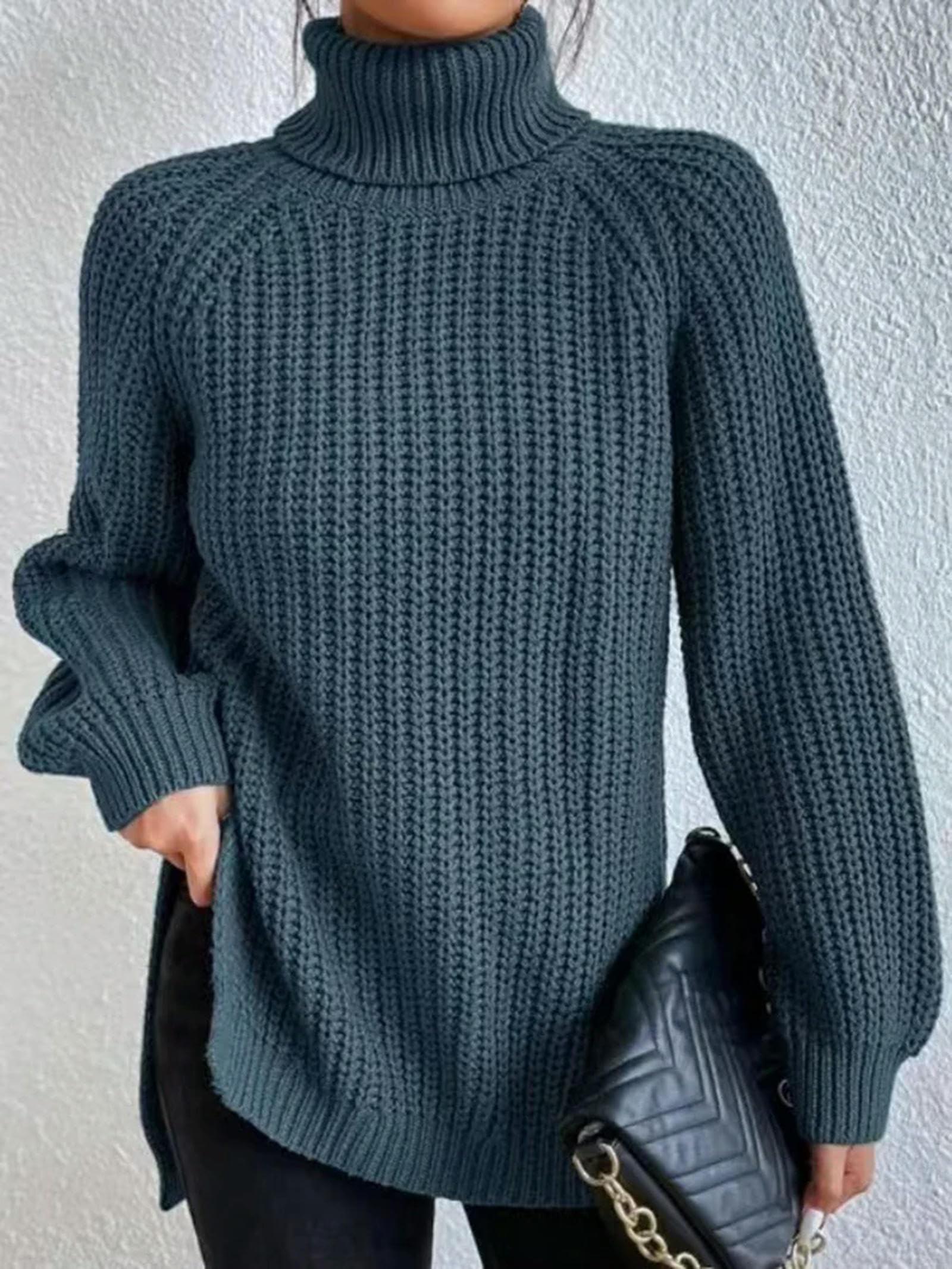 Sweter dla kobiet jesień zima luźny długi rękaw golf sweter damski jednolity kolor miękki sweter z dzianiny średniej długości