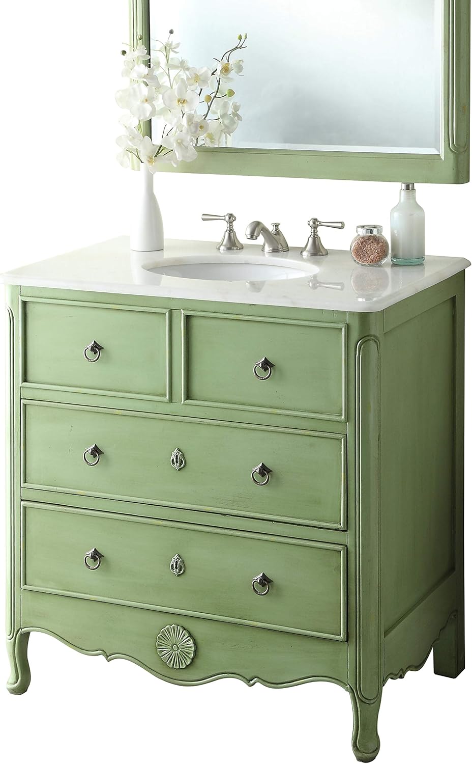 Benton Collection 34” Cottage Look Daleville Bathroom Sink Vanity Model HF081G (Vintage Mint Green)