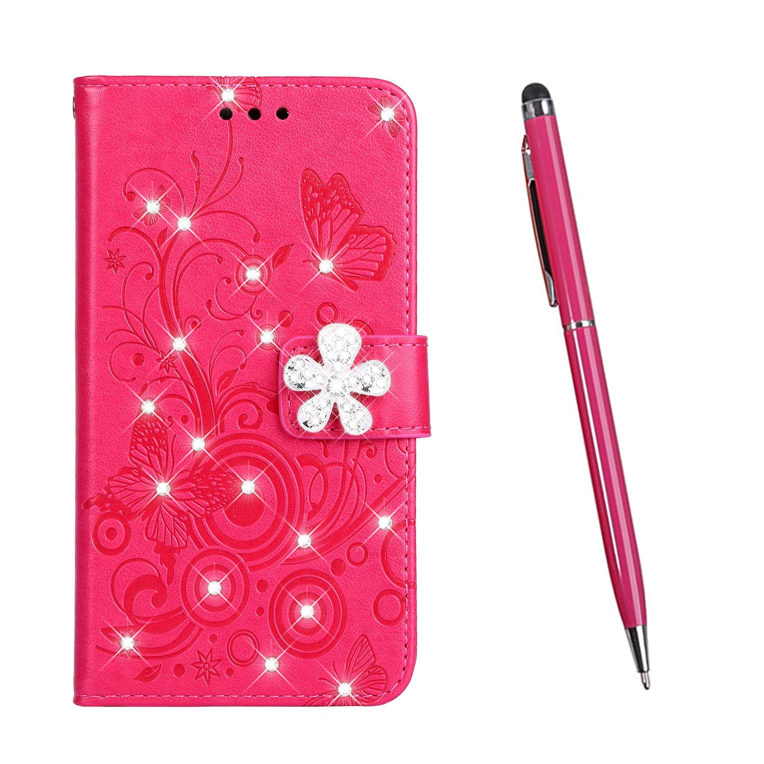 TOUCASA Case for Huawei Honor 8,[Diamond Series] Wallet Case Retro Premium PU Leather Shockproof Flip Magnetic Kickstand Card Slots Folio Protection Case (Rose Red)