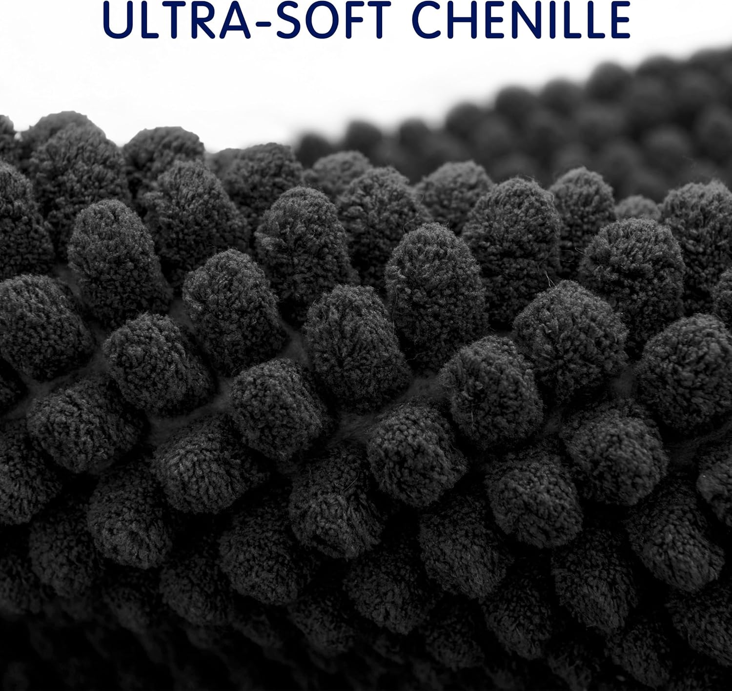 SUBRTEX Bathroom Rugs, 24" x 36" Chenille Bath Rug Soft Short Plush Bath Mat Soft Shower Mat Water Absorbent Shower Mat Quick Dry Machine Washable, Black