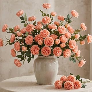 Thiccywoov 36 Bundles 36 Bundles Artificial Flowers Peonies Roses 108 Heads Fake Silk Peony Bouquet Floral Arrangements for Wedding Bridal Shower Table Centerpieces Vase Decoration (Peach)