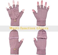 Vista 12 de Beurlike Guantes de invierno para mujer, de lana cálida, a prueba de viento, convertibles, sin dedos Negro