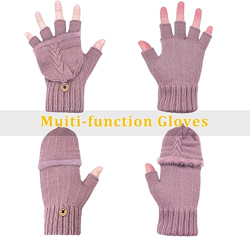 Miniatura 12 de Beurlike Guantes de invierno para mujer, de lana cálida, a prueba de viento, convertibles, sin dedos Negro