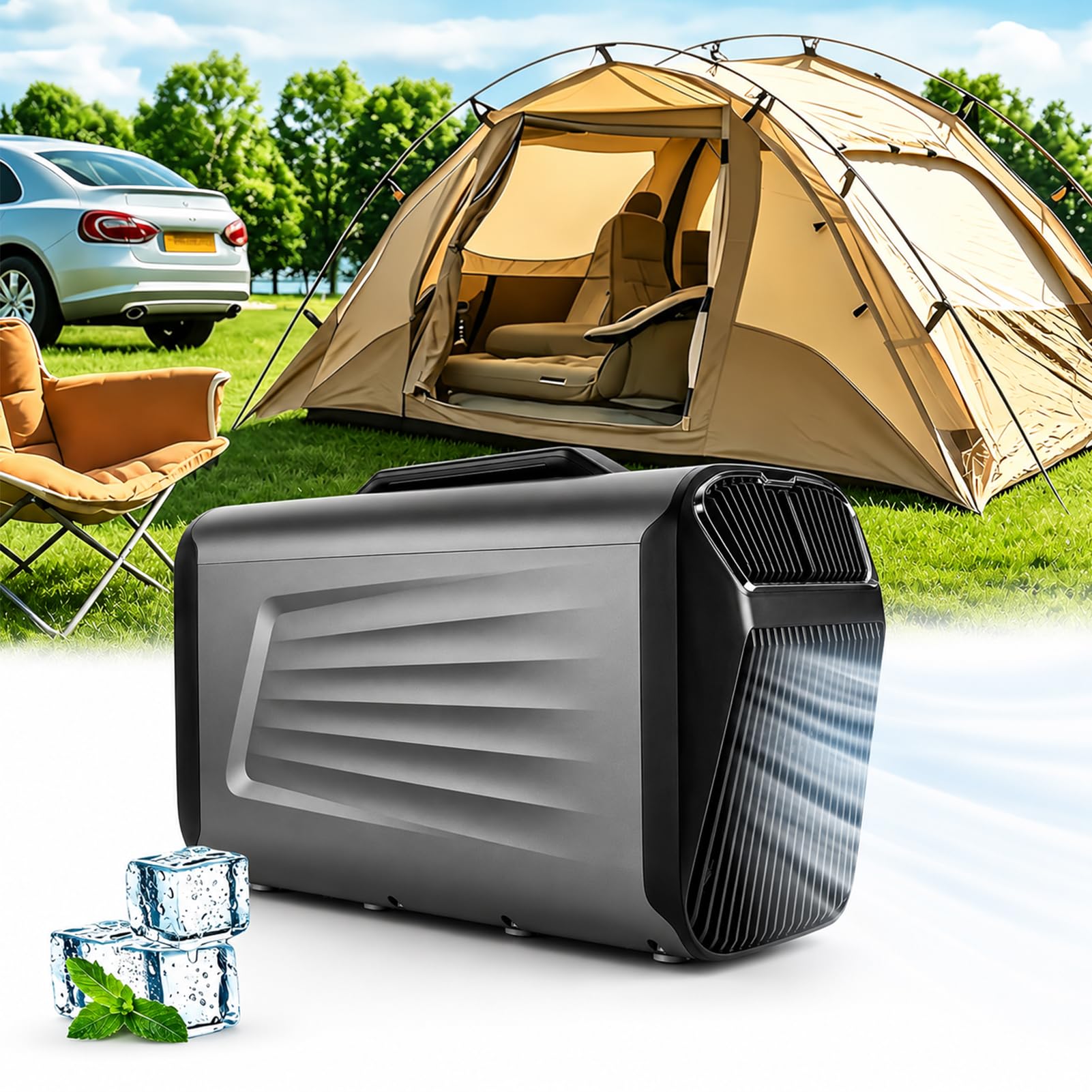 Climatiseur Portable 5200 BTU 12V/24V/220V pour Voiture Van Camping Car, Silencieux 400W Basse Consommation pour Caravane Tente, avec Télécommande, Minuterie 24H, Refroidissement Rapide