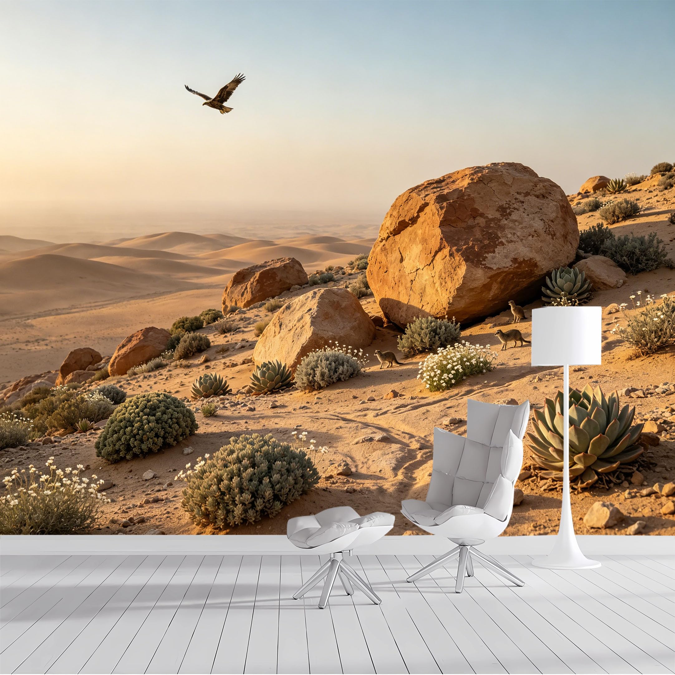 Custom Size Wall Mural Desert Landscape Eagle Flying Savanna Wildlife Rocky Terrain Watercolor SelfAdhesive Wall Fabric Removable Peel and Stick Wallpaper for Living Room Bedroom Bathroom