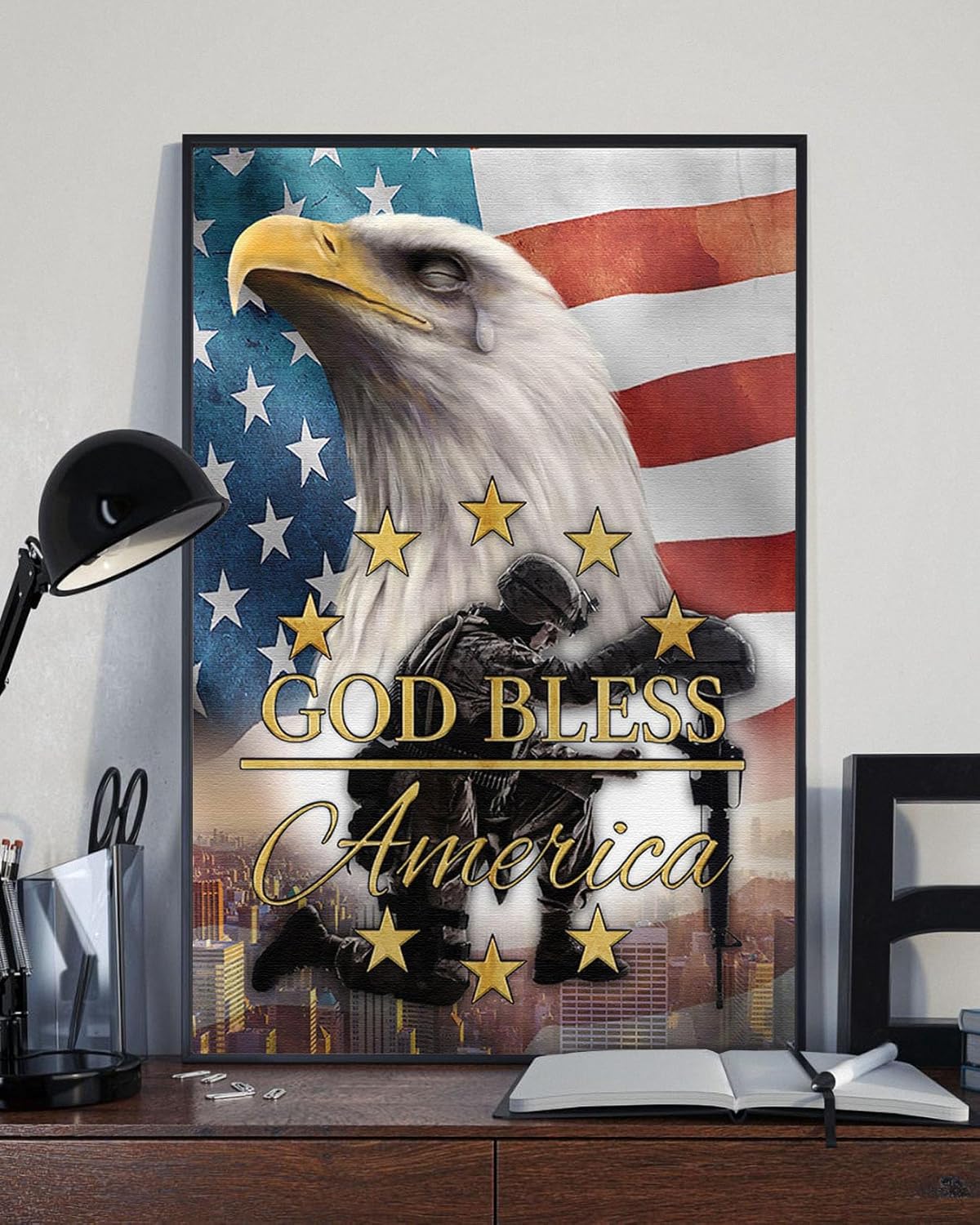 Amazon.com: VINASIA Unframed Poster - God Bless America Veteran Eagle ...