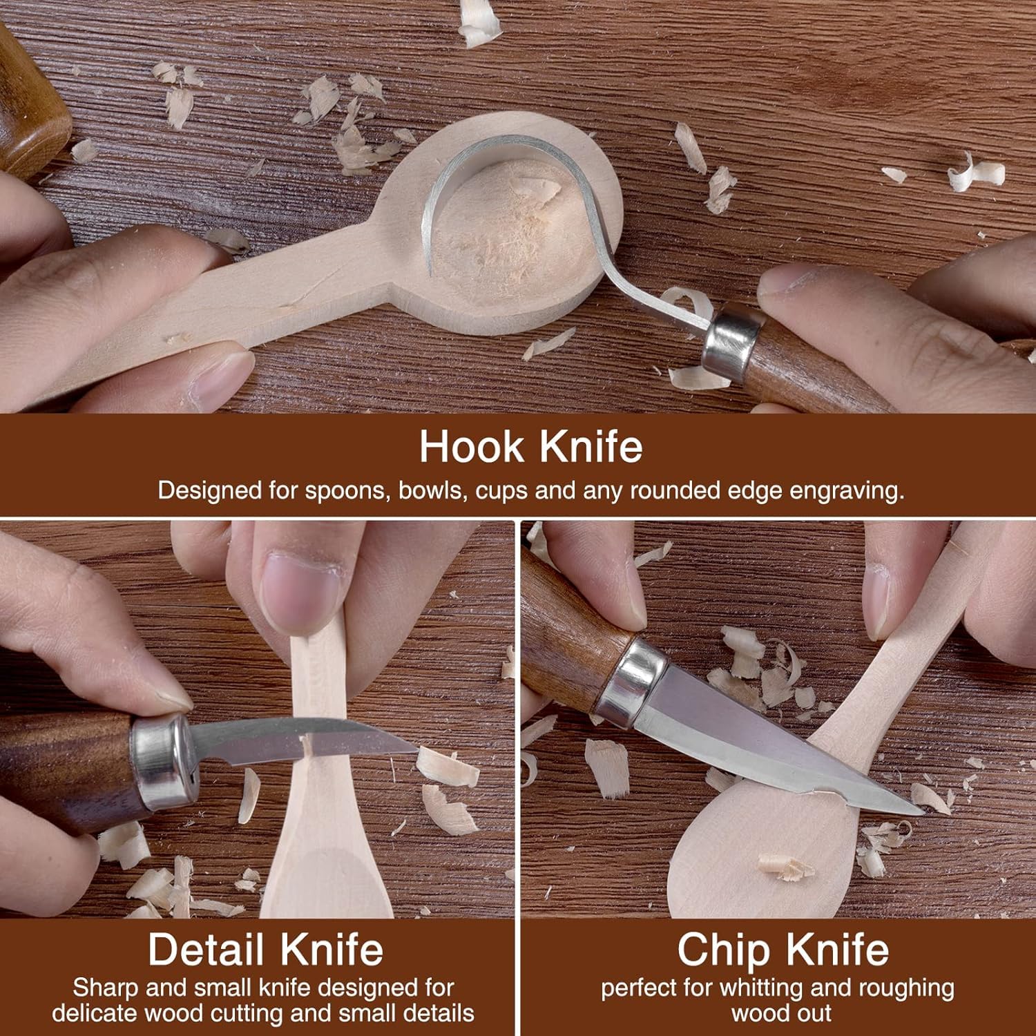 Kit de Tallado de Madera, 10 en 1 Kit de Herramientas para Tallar Madera, incluye 6 Cuchillos Para Tallar Madera Seco para principiantes, Guantes Resistentes a Cortes, Bolsa de Lona