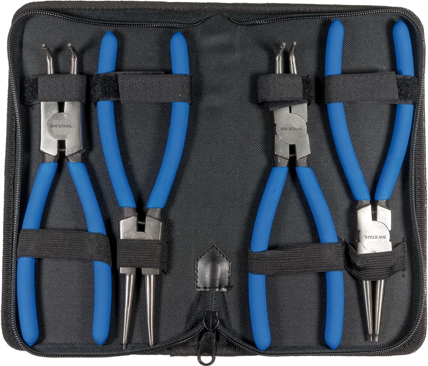 SW-Stahl Ring Circlip Pliers Set, 4 Pieces, 230 mm Length, in a case – 41415L