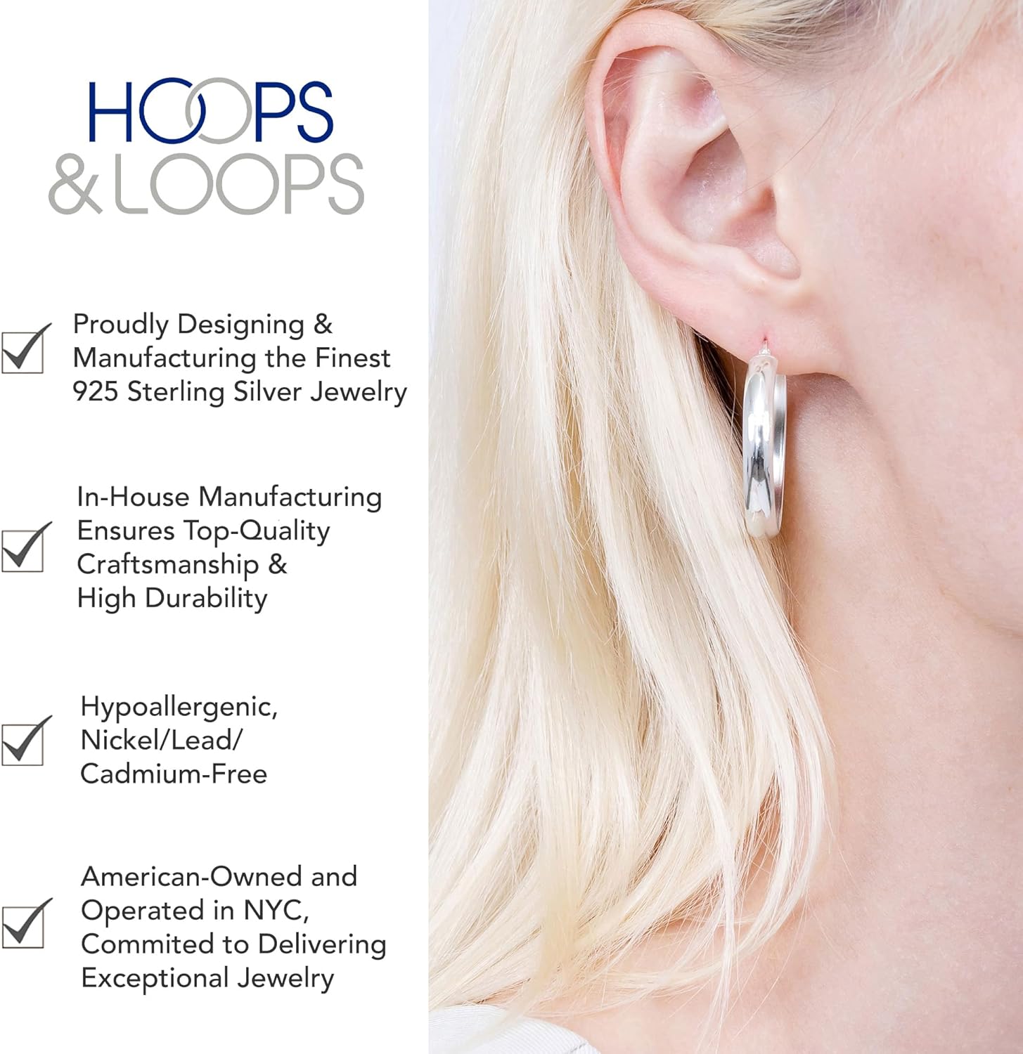 Hoops & Loops 925 Sterling Silver 5mm Wide Half-Round Hoop Earrings for Women, 14K Yellow Gold, Rose Gold Flash Plated 20mm, 25mm, 30mm, 40mm, Trendy Lightweight Hypoallergenic Jewelry