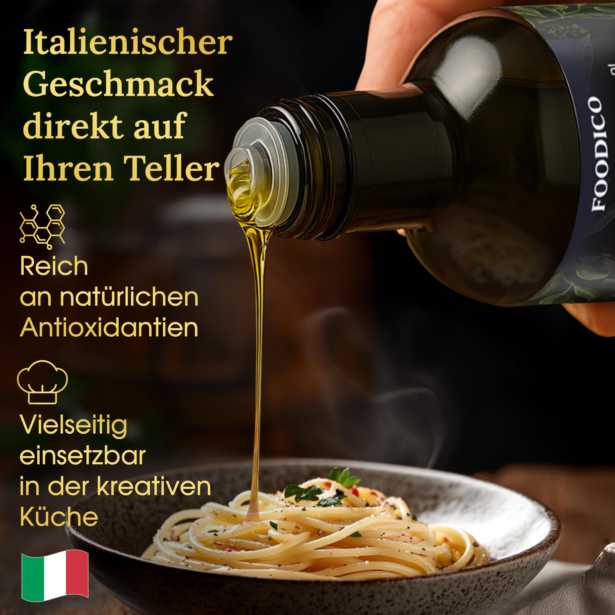 Foodico Knoblauch Olivenöl | Italienisches Olivenöl Extra Vergine | kaltgepresst, ohne Zusatzstoffe | 250 ml - 5