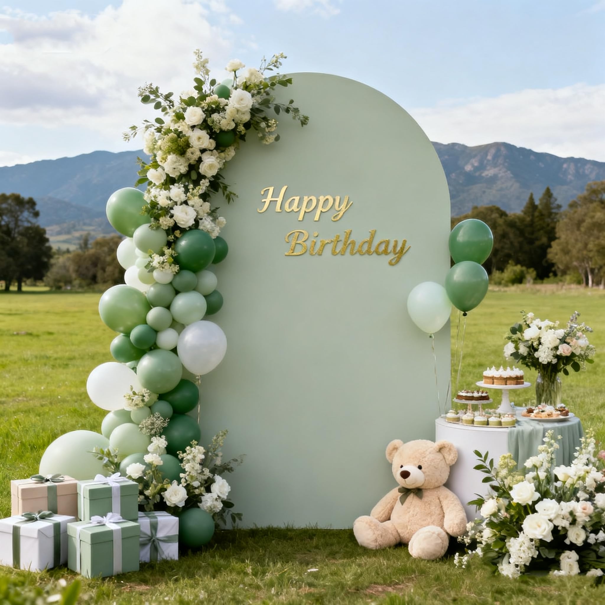 Socomi Green Wedding Arch Backdrop Cover Spandex 7.2FT Fitted Stretchy Chiara Arches Stand Covers for Birthday Party Bridal Baby Shower Ceremony