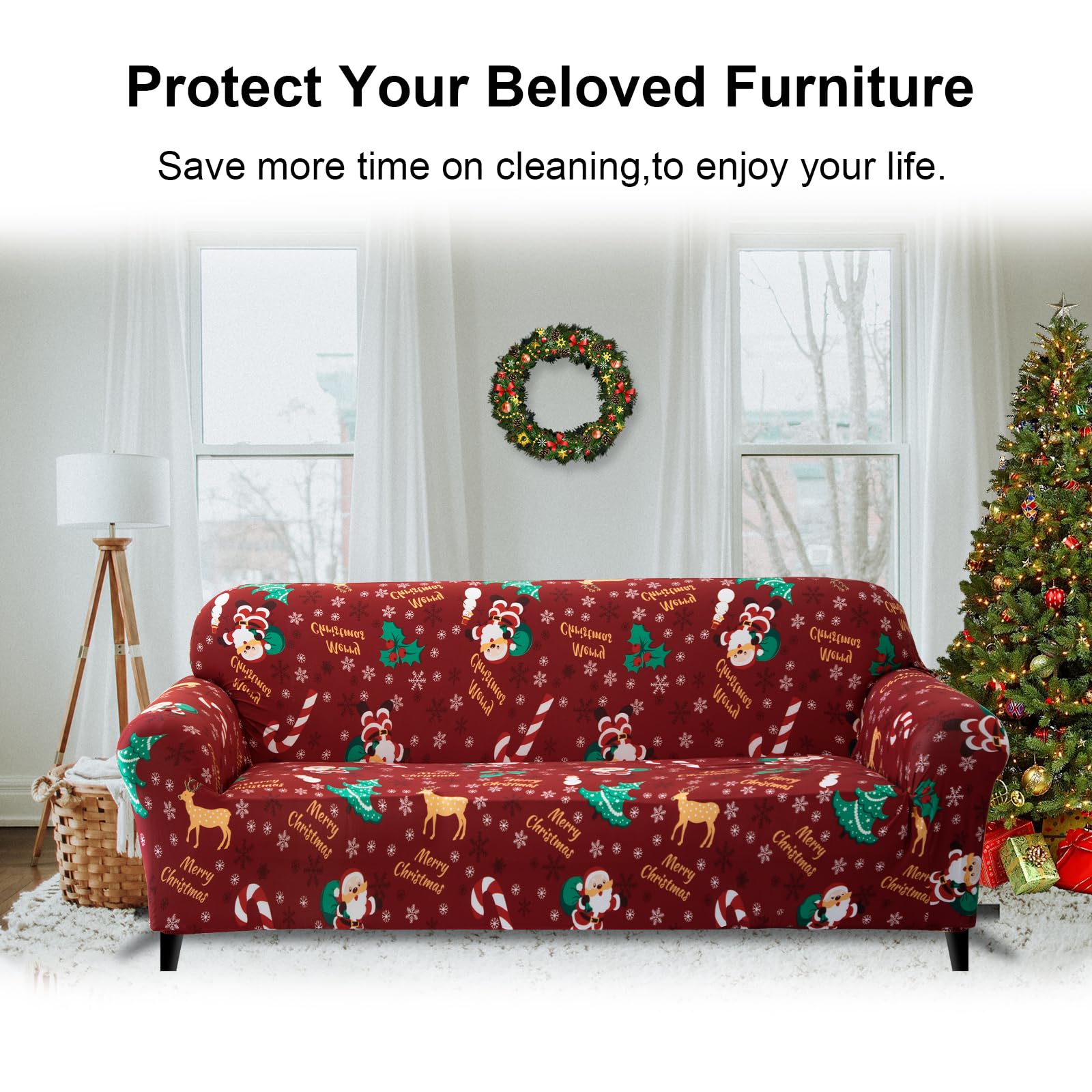 Jaotto Copridivano Natalizio 2 Posti Elasticizzato, Fodera per Divano Elasticizzato Fantasia Antiscivolo Antimacchia, Copridivano con Braccioli Tessuto Super Morbido Universale(Xmas Ladro,2 Posti)