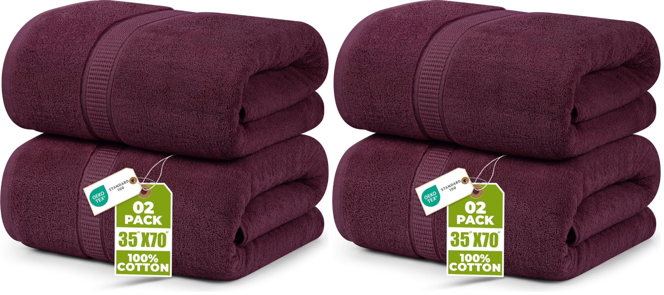 Utopia Towels Luxurious Jumbo Bath Sheet 2 Piece, 600 GSM, 35 by 70 Inches, 100% Ring Spun Cotton, Highly Absorbent and Quick Dry Extra Large Bath Towel, Super Soft Towel, Burgundy (Pack of 2)