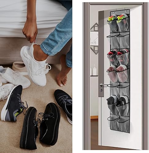 Miniatura 6 de Organizador para zapatos sobre la puerta, 14 bolsillos grandes de malla, estante para zapatos colgante para organizadores y almacenamiento de