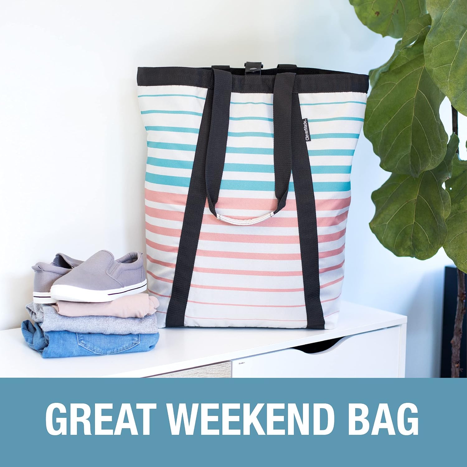 CleverMade Backpack-Beach-Tote with Mesh Bottom- Large Bag Great for Beach Days and Weekend Trips; Comfortable Carry Straps and Backpack-Straps for Dual Carry Options, Teal/Coral