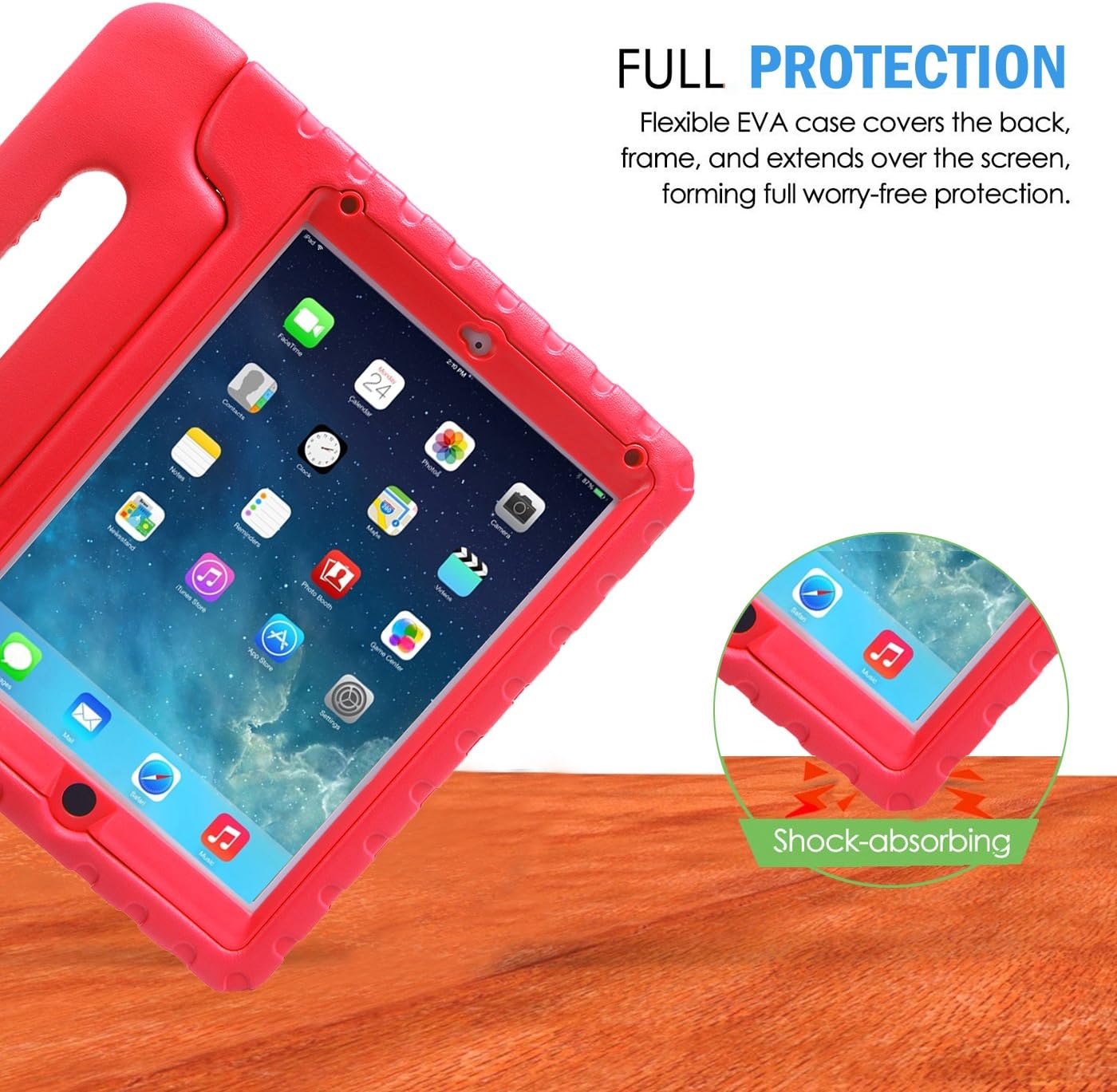 Authentic Crazy Deals HDE Case for iPad Air 2 - Kids Shockproof Bumper Hard Cover Handle Stand with Built in Screen Protector for Apple iPad Air 2 - 2014 Release 2nd Generation (Red)