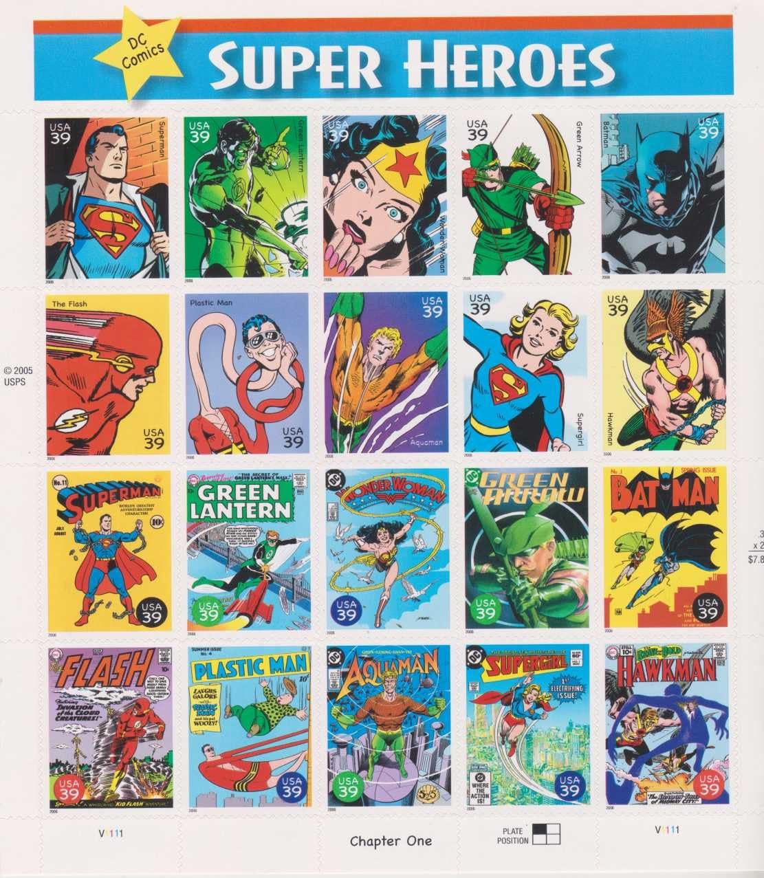 USPS DC Comics Super Heroes Collectible Stamp Sheet