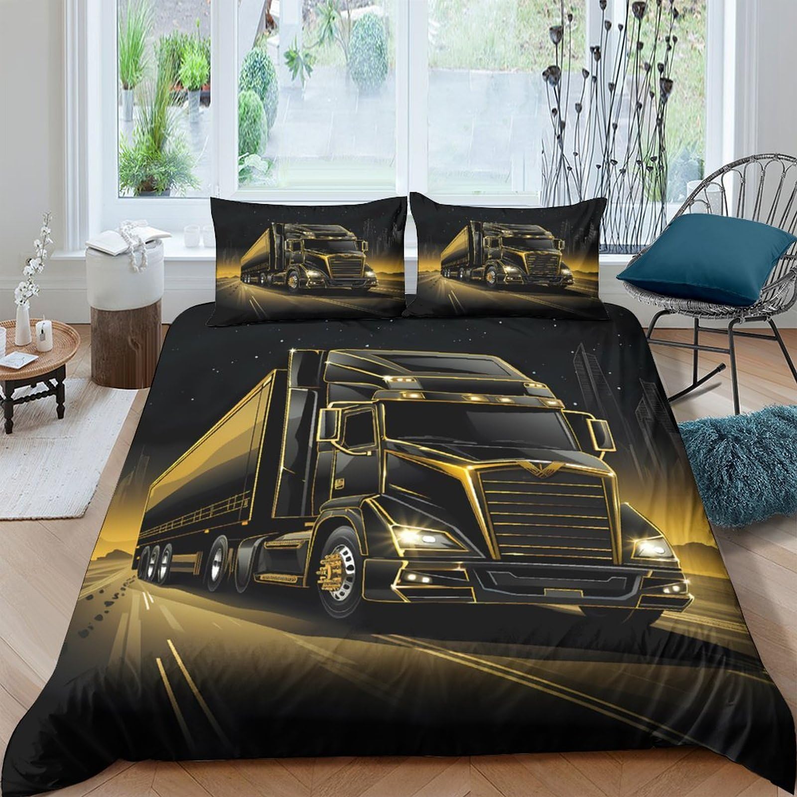 XFKLYNVCJ 3D Printed luxury truck Bed Cover Polyester modern heavy vehicle Duvet Cover Wrinkle Resistant Shrink Resistant Soft Comfortable No Iron for All Season Home Use King（220x240cm）