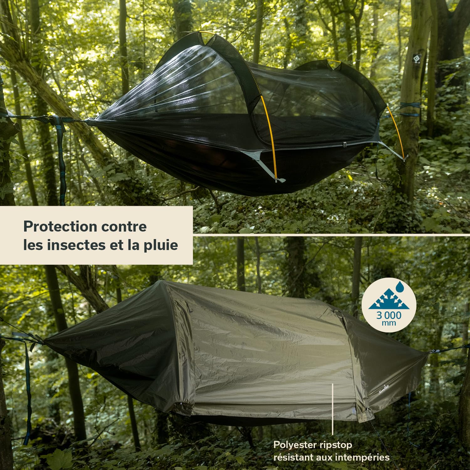 Skandika Tente hamac Rian | Hamac Outdoor avec moustiquaire, Max 200 kg, ultraléger, Nylon, Tente 1 Personne, Respirant, kit de Suspension pour Arbre | Hamac de Voyage randonnée, Trekking, Camping