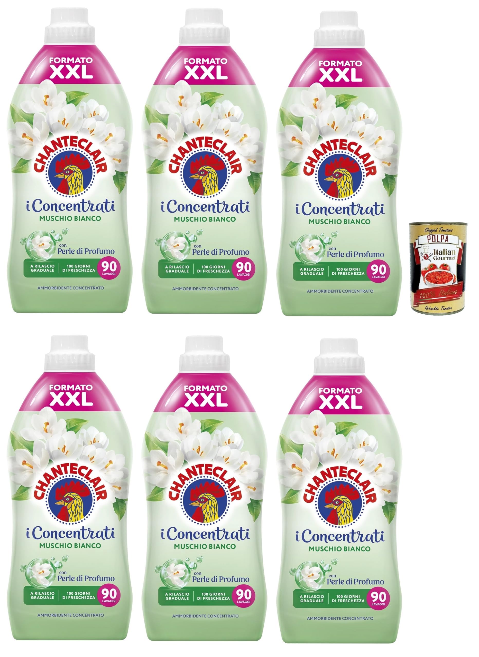 Italian Gourmet Ammorbidente Sublime Muschio Bianco Weichspüler 6 x 1800ml | Fragranza persistente per il bucato; Konzentrat für bis zu 70 Waschgänge, Gesamtnettogewicht 10,8 L + Kostenlos Polpa 400g