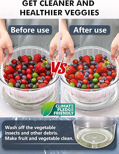 Miniatura 10 de Escurridor de ensalada de gran capacidad de 5 litros, fácil de limpiar, con cuenco, lavadora y secadora, apto para lavavajillas, ideal para verduras