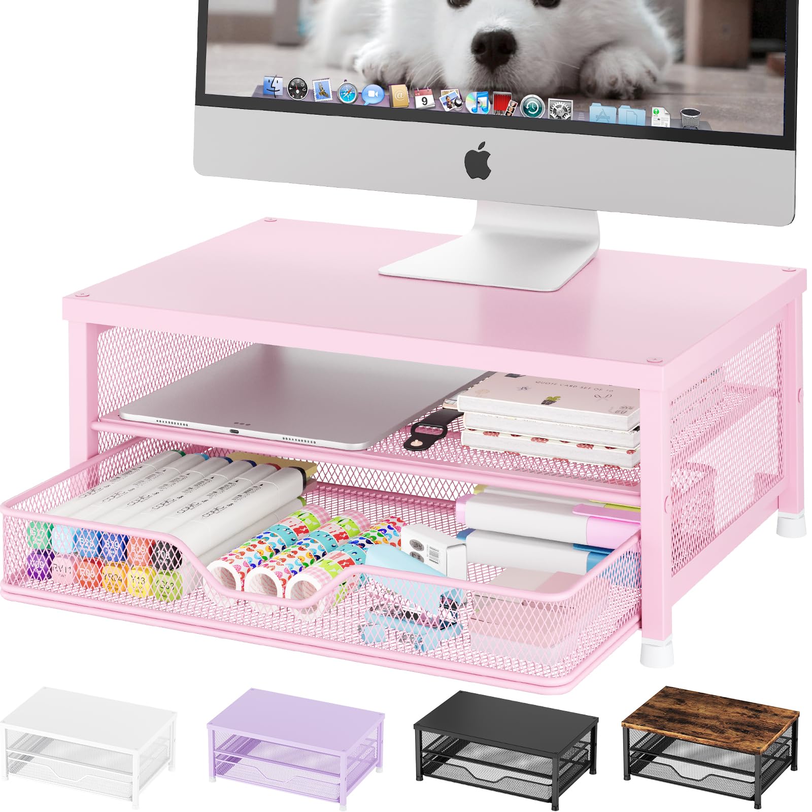 OPNICE Computer Monitor Stand Riser Desk Organizer with Drawer Laptop Stand Office Desk Accessories Workspace Desktop Organizers Storage