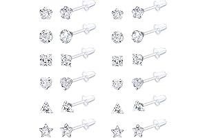 12-Pairs of Bioplast Stud Earrings for Women: Clear, Hypoallergenic Alternative
