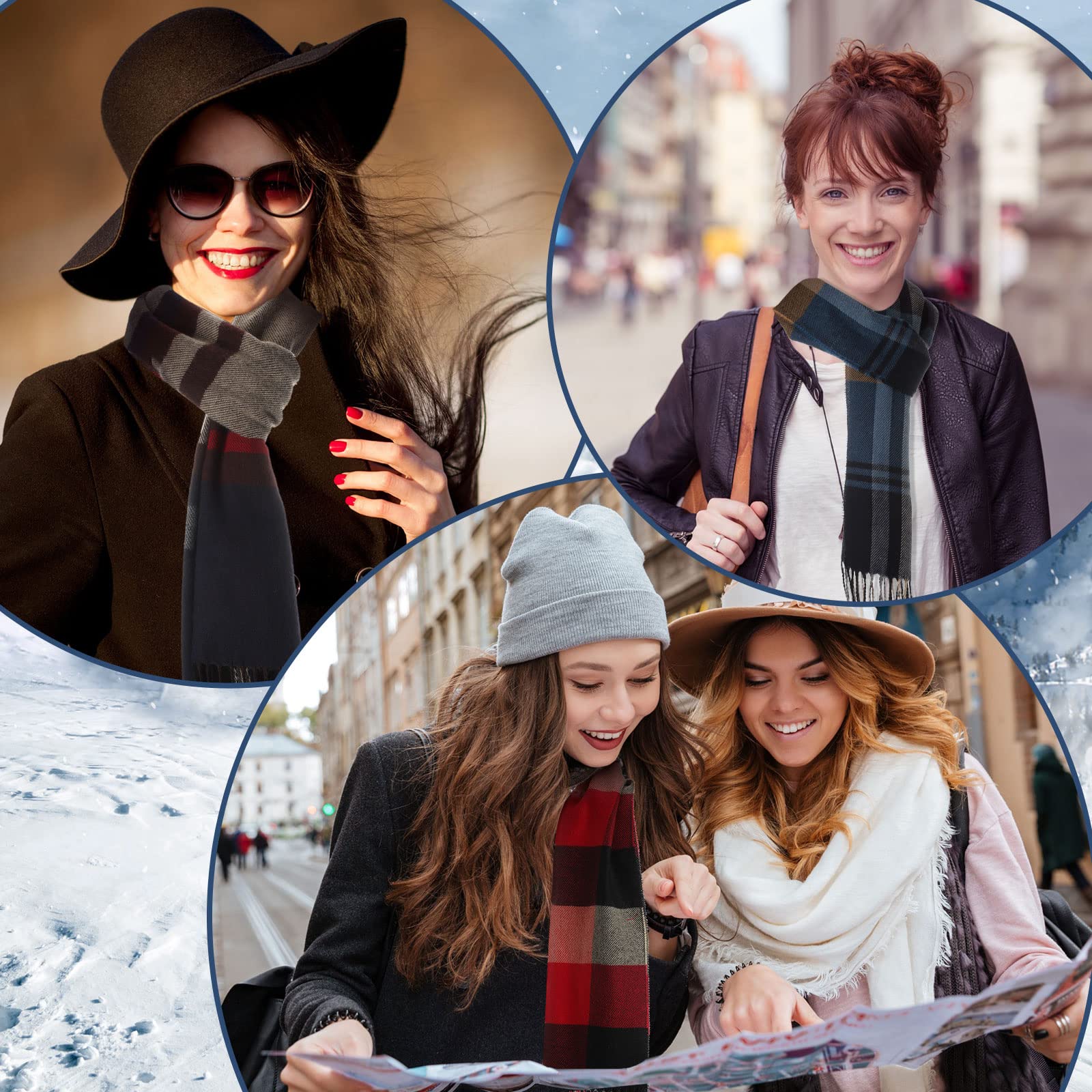 24 bufandas de invierno a granel cálidas de imitación de cachemira, bufandas unisex a cuadros con borla para hombres sin hogar, 24 estilos, Multi colorido 5