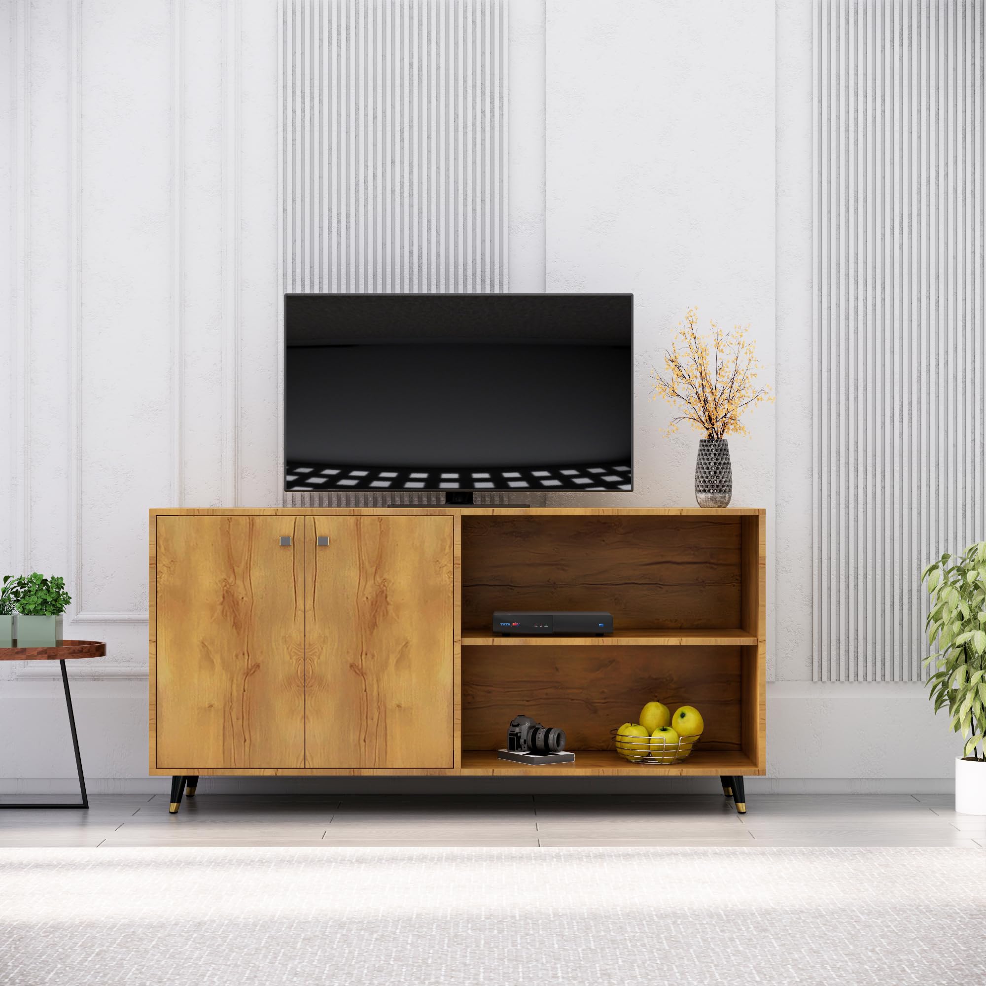 Bniture TV Unit for Living Room 60 Inch | Engineered Wood TV Stand Table with Double Door Storage & Open Shelves | Modern TV Cabinet for Living Room & Home Decor Unit for Bedroom | Giant Wood-image-43