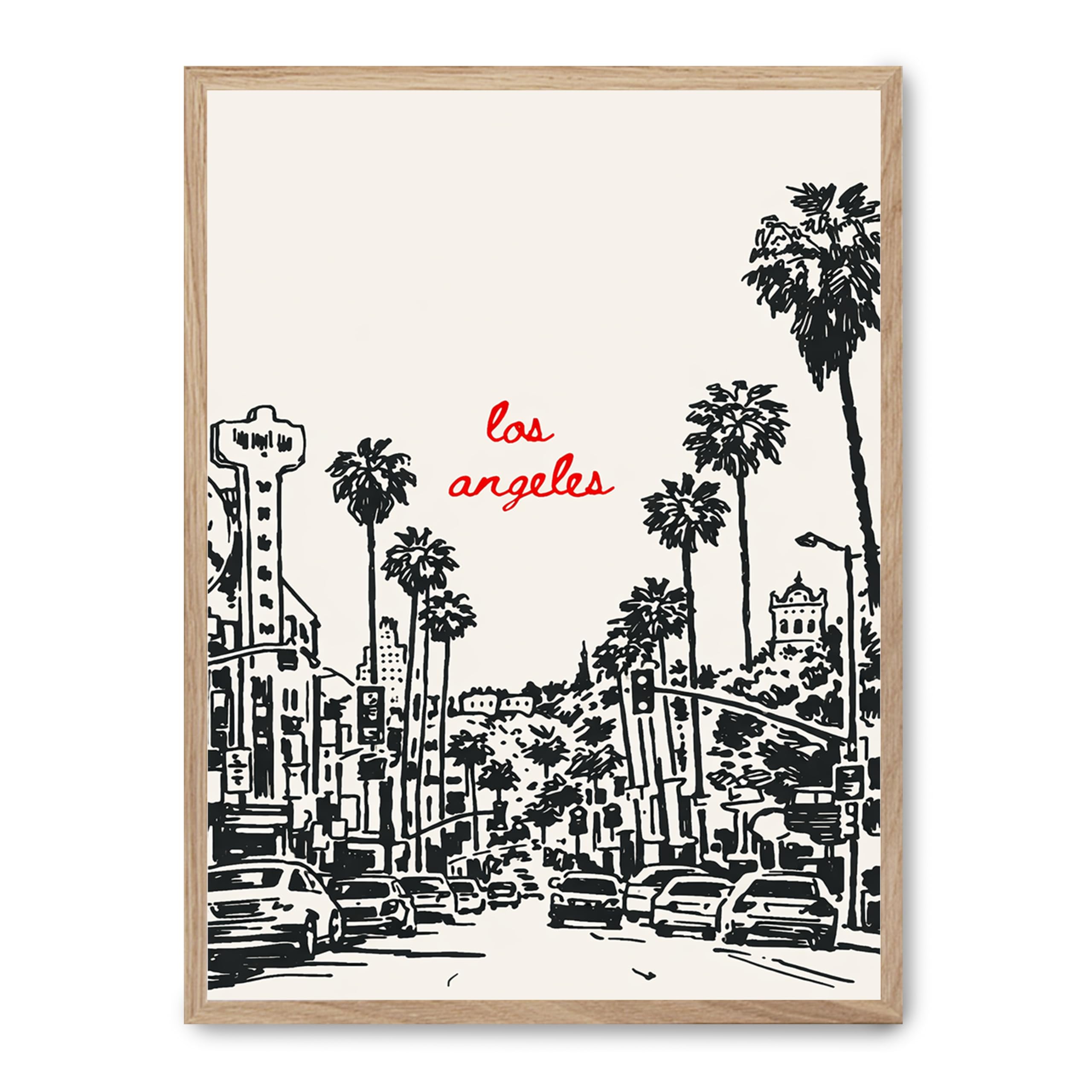 Cuadro Los Angeles Palms Sketch – Marco Negro 50x70 cm