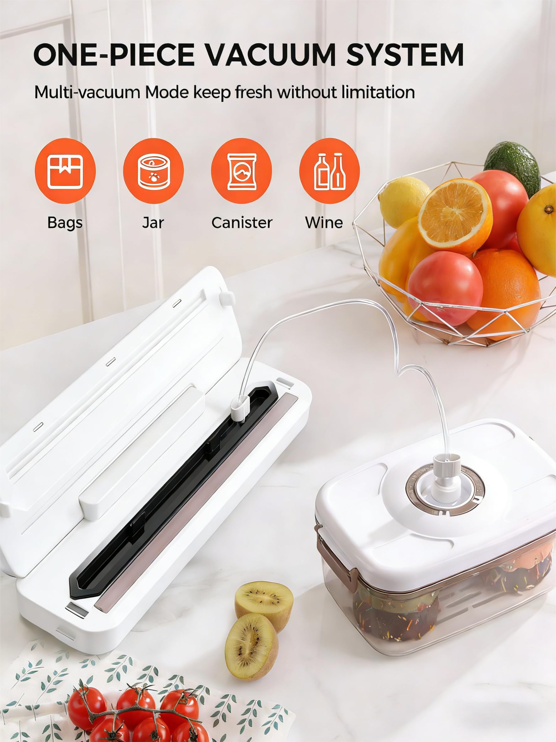 Vacuum Sealer Machine 75KPa Food with 6-in-1 Dry/Moist Modes & Digital Timer, Compact Lightweight Design, Built-in Cutter + 10 Bags (White) — view 7