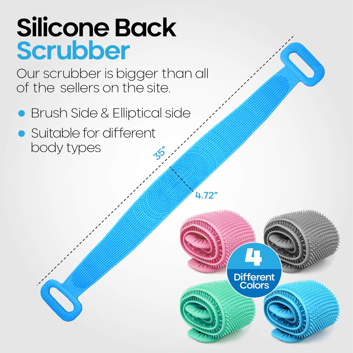 Extra Large Back Scrubber for Shower – Double Sided Bristles – Exfoliates And Massages The Skin – Bath Body Brush for both Women and Men – 100% Food Grade Silicone – Free Hanging Hook – Deep Cleaning : Beauty & Personal Care