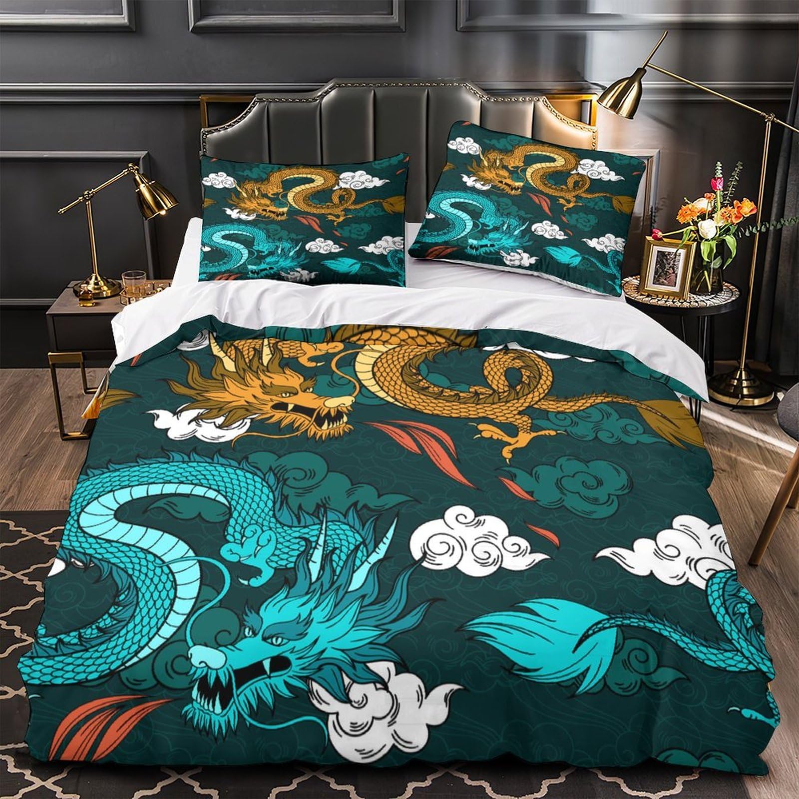 Parure de lit dragon yin-yang housse de couette microfibre 260x220cm