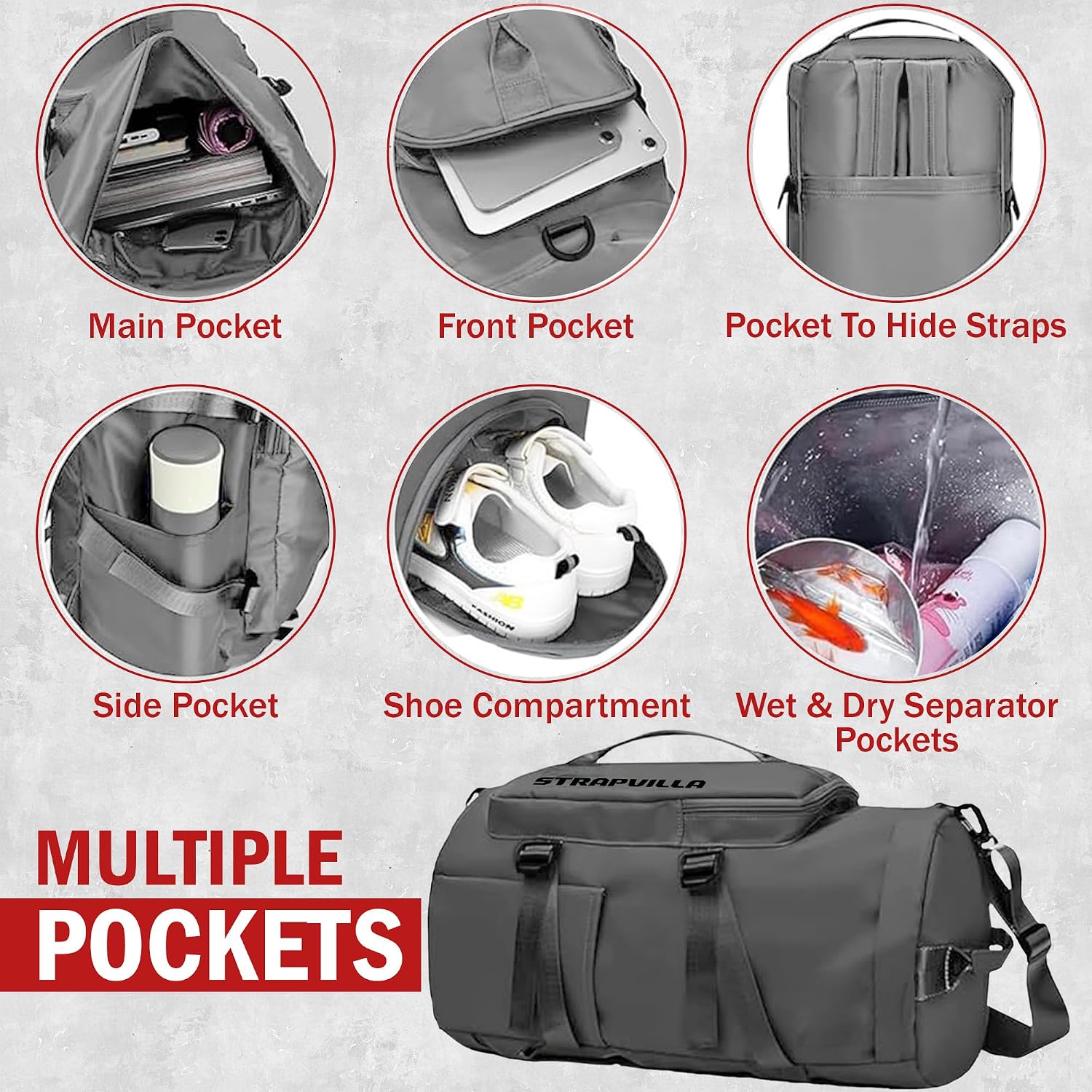 Unisex Gym Bag with Shoe Compartment Workout Duffle Bags for Gym Football Gym Duffle Sports Bag for Boys Travel Duffel Bag - Storm Grey