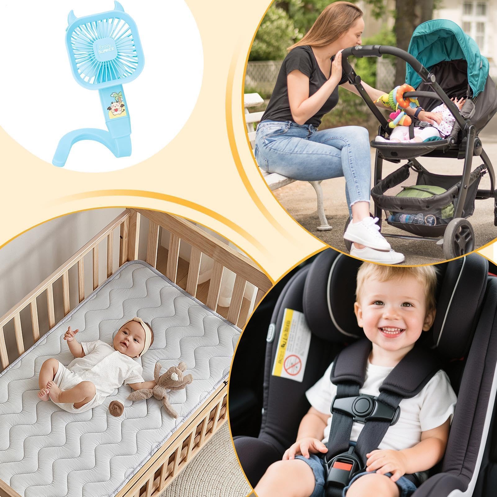 Wiederaufladbarer Ventilator für Kinderwagen, Silikon, faltbar, Kühlgerät, persönlicher Schreibtischventilator, für Kinderbetten, Fahrräder, Motorräder, Roller, Sitz
