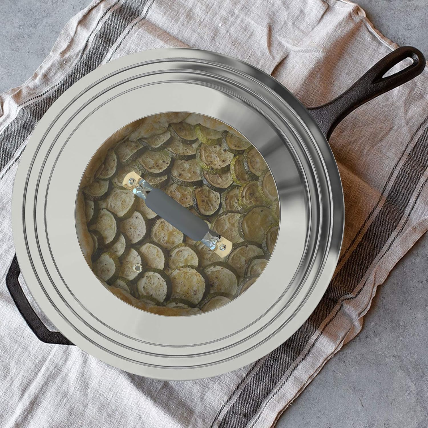 Universal Pans Pots Lid Cover Fit All 8.25 Inch to 12 Inch Pots/Pans/Woks Stainless Steel and Glass Lid with Heat Resistant Knob, Gray - Image 5