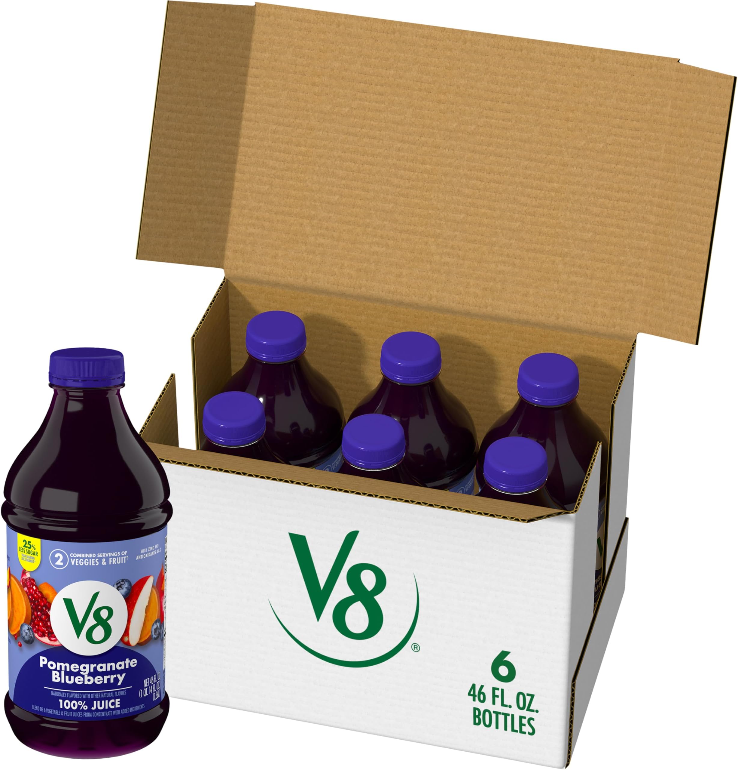 V8 Pomegranate Blueberry 100% Fruit and Vegetable Juice, 46 fl oz Bottle (6 Pack)