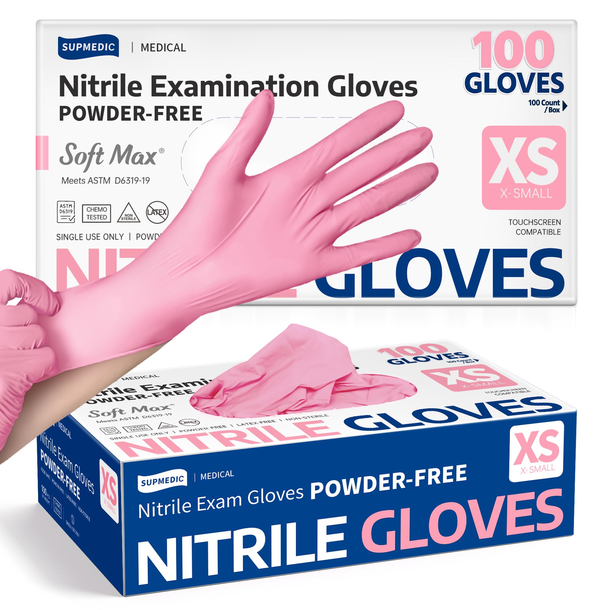 Supmedic Soft Max® Nitrile Exam Gloves, Powder-Free, Rose Quartz, 100 Count