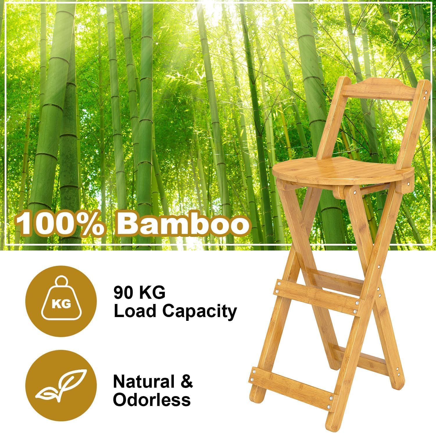 Foldable bar Stool 24 inch Folding Kitchen Counter Chair Portable Folding Chairs for Indoor & Outdoor Events, Patio, Party, Dinning, Work (Burlywood)