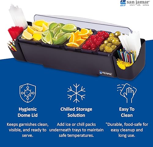 Miniatura 7 de San Jamar Dome Garnish Center - Bandeja con 5 bandejas para cocina, bar y restaurantes, plástico, 9 pintas, color negro